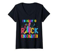 Donna I'm Ready To Rock Kindergarten Guitar Back To School Maglietta con Collo a V