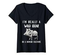Donna I'm Really A Wild Cinghiale in Costume Umano Caccia al Cinghiale Maglietta con Collo a V