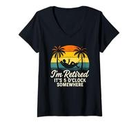 Donna I'm Retired I't 5 O'Clock Somewhere Vintage Tramonto Divertente Maglietta con Collo a V