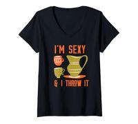 Donna I'm Sexy & I Throw IT Divertente Ceramica Ceramica Lancio Meme Maglietta con Collo a V