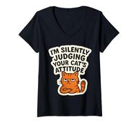 Donna I'm Silently Judging Your Cat's Attitude Divertente Proprietario Amante Maglietta con Collo a V