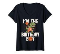 Donna I'm The Birthday Boy T-Rex Dino Basket Compleanno Maglietta con Collo a V