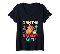 Donna I'm the Birthday Girl Cute Capybara Bday Family Matching Maglietta con Collo a V