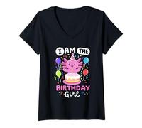 Donna I'm The Birthday Girl Cute Kids Axolotl Bday Family Matching Maglietta con Collo a V