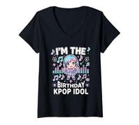 Donna I'm The Birthday KPOP Idol Chibi Girls K Pop Theme Party Maglietta con Collo a V