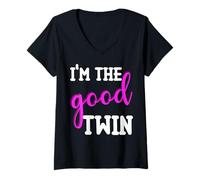 Donna I'm The Good Twin Funny Twin Funny Twins Maglietta con Collo a V