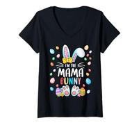 Donna I'm The Mama Bunny Ears, abbinamento familiare per il giorno di Pasqua Maglietta con Collo a V