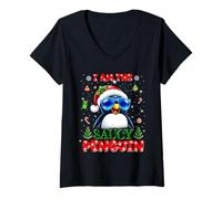 Donna I'm The Saucy Penguin Christmas Outfit Funny Xmas Maglietta con Collo a V