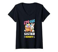 Donna I'm The Sister Bunny Egg Hunting Family Matching Easter Maglietta con Collo a V