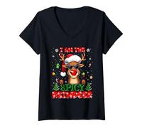 Donna I'm The Spicy Reindeer Christmas Outfit Funny Xmas Maglietta con Collo a V