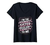 Donna I'm The Youngest Sister Bambini Adulti Grandi Sorelle Fratelli Maglietta con Collo a V