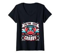 Donna I'm Too Cute To Be Crabby Beach Kid Vacation Summer |||- Maglietta con Collo a V