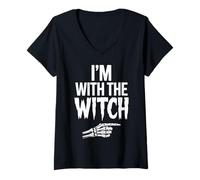 Donna I'm with The Witch Funny Halloween His And Her Outfit Maglietta con Collo a V