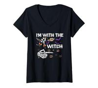 Donna I'm with The Witch Tee Funny Halloween Costume per Lui e lei Maglietta con Collo a V