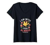 Donna I'm with You Always Colomba Scrittura Cristiana Floreale Matthew Maglietta con Collo a V