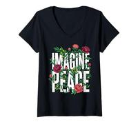 Donna Imagine Peace Floral Botanical Harmony Message Maglietta con Collo a V