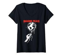 Donna Imagine Peace Globe Hand Earth Balloon Maglietta con Collo a V