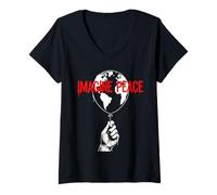 Donna Imagine Peace Globe Hand Earth Balloon Maglietta con Collo a V