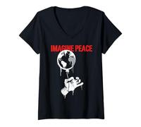 Donna Imagine Peace Globe Hand Earth Balloon Maglietta con Collo a V