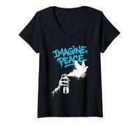 Donna Imagine Peace Spray Paint Dove Urban Art Style Maglietta con Collo a V