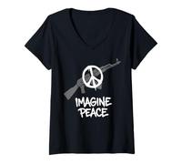 Donna Imagine Peace Symbol Ban Weapons Maglietta con Collo a V