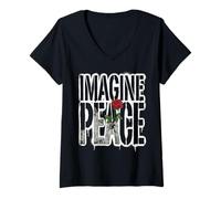Donna Imagine Peace with Rose Symbol of Hope Maglietta con Collo a V