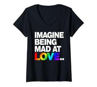 Donna Immagina di Essere Arrabbiato con Love Pride Rainbow Typography Maglietta con Collo a V