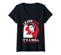 Donna Impara la RCP È un'abilità Che è Un Istruttore di DAE CPR sincero Maglietta con Collo a V