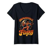 Donna Impenitentemente Funky Donna Nera Che Balla Retro Disco Vibes Maglietta con Collo a V