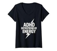 Donna Imprenditore neurodivergente Fondatore di ADHD Creative Brain Maglietta con Collo a V