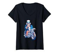 Donna Impressionante America Uncle con Moto per Sam e Moto Maglietta con Collo a V