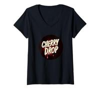 Donna Impressionante Cherry Drop Look Maglietta con Collo a V