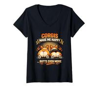 Donna Impressionante Corgi Memes Cane Corgis Dog Attitude Sleepy Corgi Maglietta con Collo a V