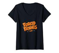 Donna Impressionante Forced Friends Fun Statement Emblem Maglietta con Collo a V