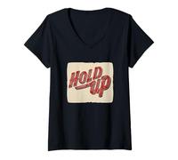 Donna Impressionante Hold Up Speech Emblem Maglietta con Collo a V