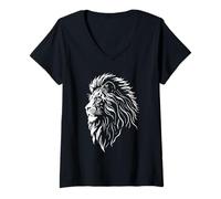 Donna Impressionante Majestic Lion Head Jungle Cat Design Maglietta con Collo a V