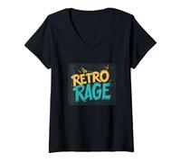 Donna Impressionante Retro Rage Maglietta con Collo a V