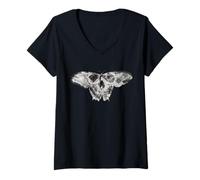 Donna Impressionante Teschio falena Gotico surreale Insetto Arte Design Emo Maglietta con Collo a V