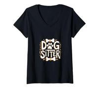 Donna Impronte e ossa delle zampe di Dog Sitter Maglietta con Collo a V