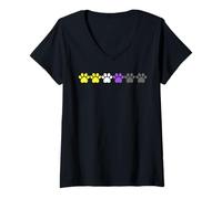 Donna Impronte zampa Nonbinary Pride in colori bandiera LGBTQ Maglietta con Collo a V
