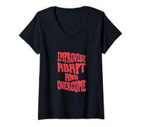 Donna Improvvisare Adattare Superare Motto Militare Inspirational Maglietta con Collo a V