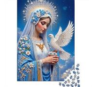 Donna in abito blu sacro Puzzle per Adulti Puzzle 1000 Pezzi Scena pacifica con colomba Carta Rilassante Famiglia Decorazione Regalo 70x50cm/1000pcs