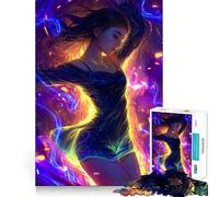 Donna in abito con luci al neon Puzzle da 1000 pezzi Gioco di abilità mentale Taglio di precisione Hobby affascinante per i momenti di ozio (50x75cm)