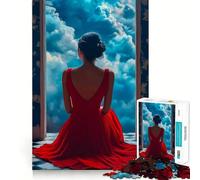 Donna in abito rosso che guarda le nuvole - Puzzle per adulti da 1000 pezzi - Gioco di potenziamento cognitivo - Design a incastro perfetto - Regalo di compleanno - Rompicapo (38x52cm)