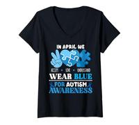 Donna In April We Wear Blue Autism Awareness Men Women Kids Autism Maglietta con Collo a V