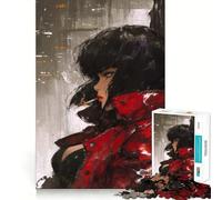 Donna in cappotto rosso che fuma - Puzzle da 1000 pezzi per adolescenti - Gioco cognitivo - Zero Gap - Incastro perfetto - Compatto - Divertimento per tutta la famiglia (50x75cm)