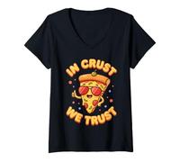 Donna in Crust We Trust - Fetta di Pizza Divertente Maglietta con Collo a V