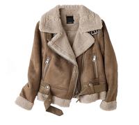 Donna In Ecopelle Breve Ritagliata Marrone Cappotto Per L'inverno Vintage Pelliccia Integrata Giacca Zip Up Risvolto Maniche Lunghe Giacche Femminili Capispalla, Marrone, S corto
