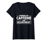 Donna in Esecuzione su Caffeina e risentimento. Citazione Maglietta con Collo a V