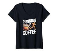 Donna in Esecuzione sulle Vibrazioni della Caffeina del Corridore della Maratona del caffè Maglietta con Collo a V